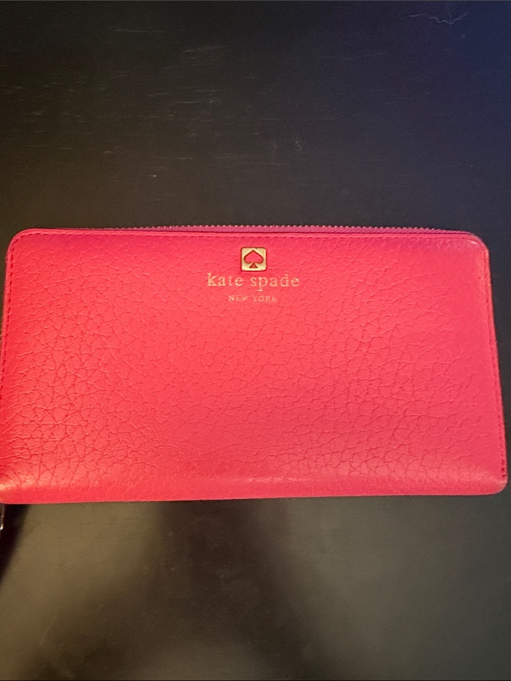 kate spade Hot Pink Leather Zip Wallet with Gold Logo